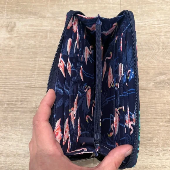 Vera Bradley Navy Floral Flamingo Zip Wallet with Pink Accents - Picture 7 of 11